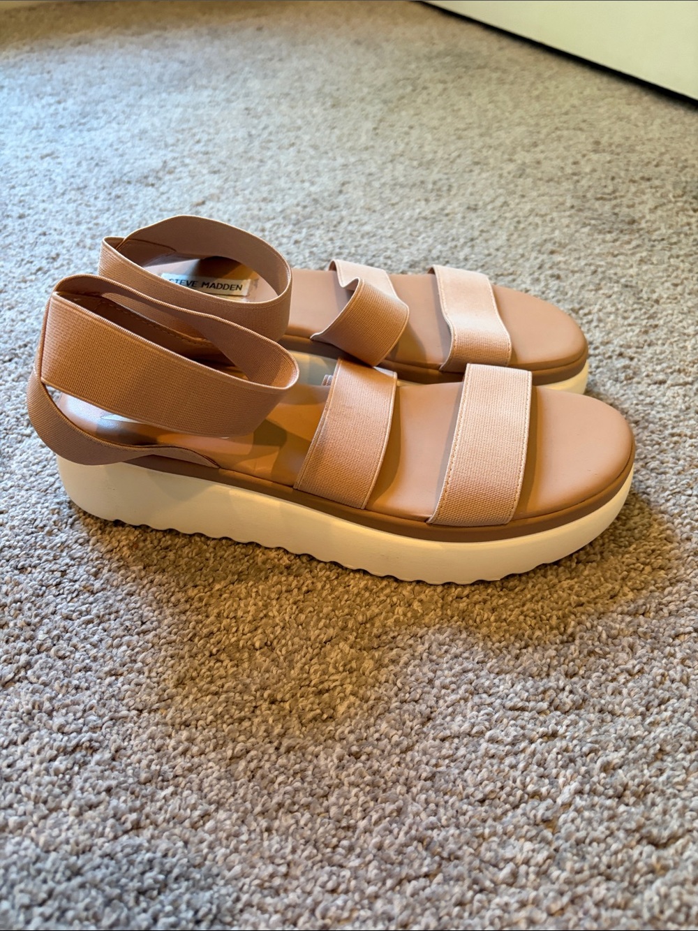 Steve Madden Nude Pink Platform Elastic-Strap Sandals